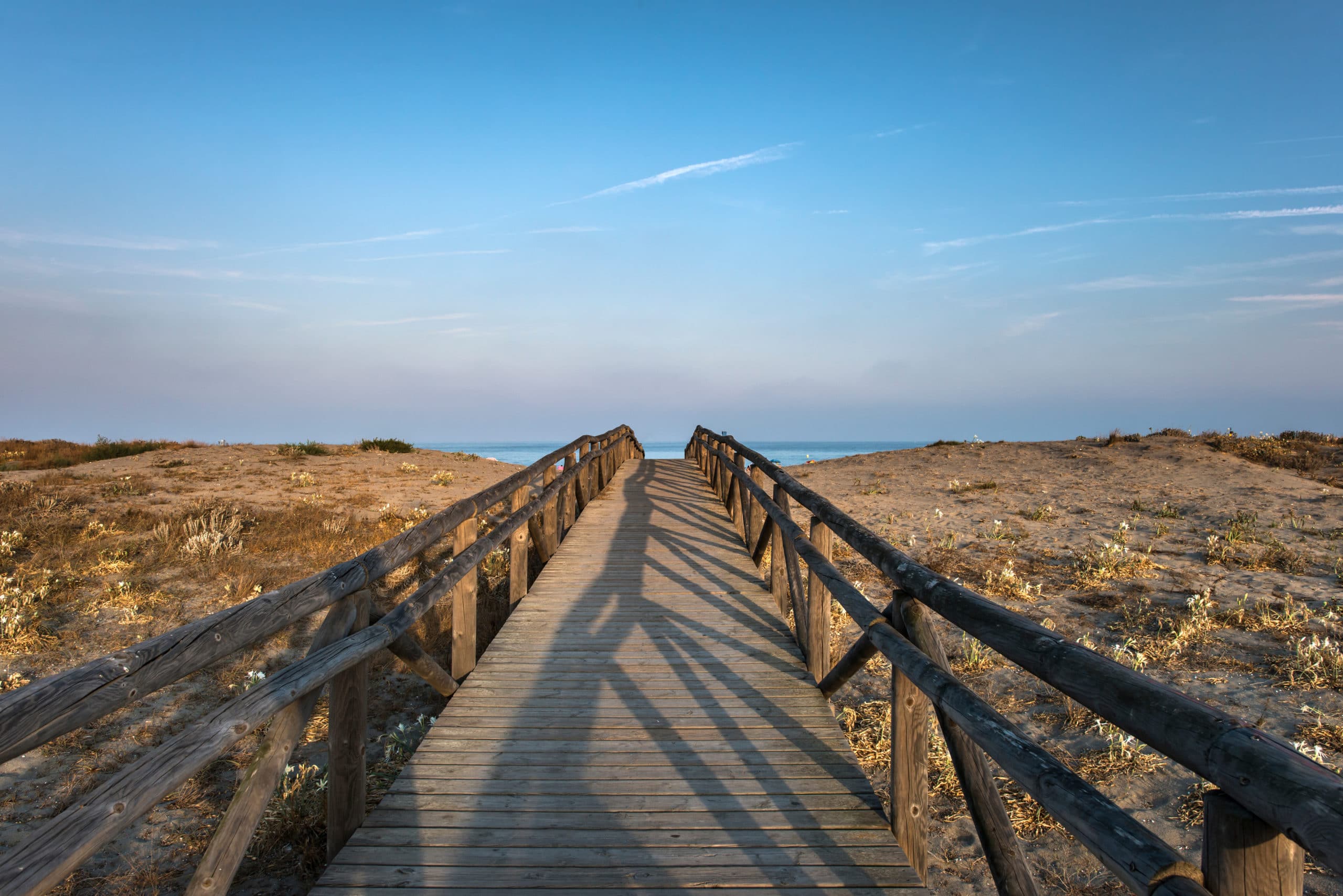 Wooden path to the beach path towards recovery
